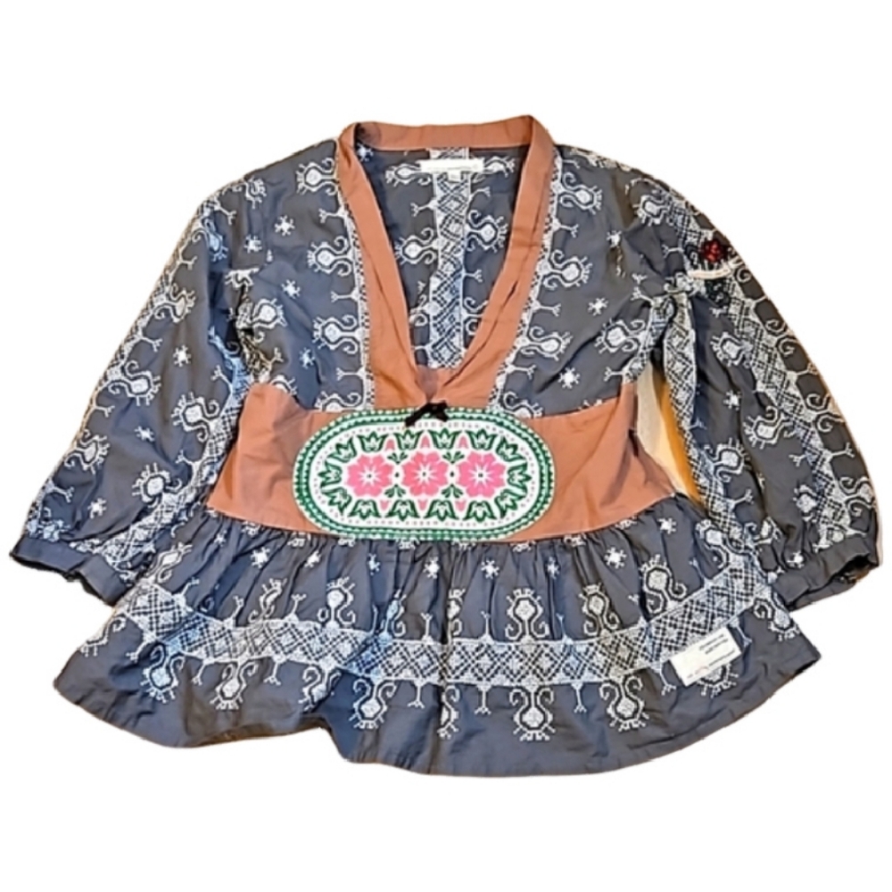 Odd Molly Blue And Brown Patterned Blouse - image 1